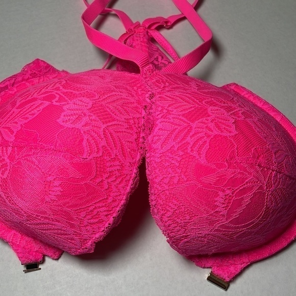 34DD BRA Auden Push Up Demi Racerback Front Closure Molded Cups Hot Pink - Picture 9 of 9